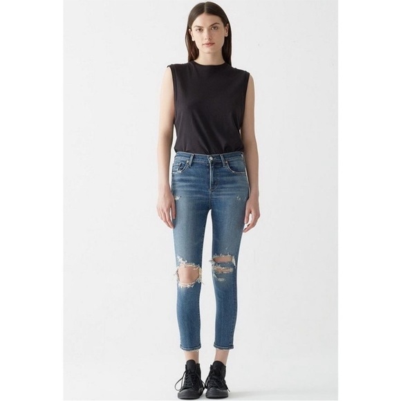 AGOLDE Distressed High Rise Ankle Crop Jeans 25 Distressed Destroyed 25 - Picture 1 of 15